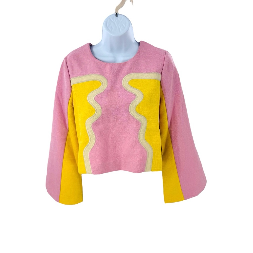Tuckernuck NEW Pop of Peony Maxine Bell Sleeve Top in Pink and Yellow Size S - Picture 4 of 8